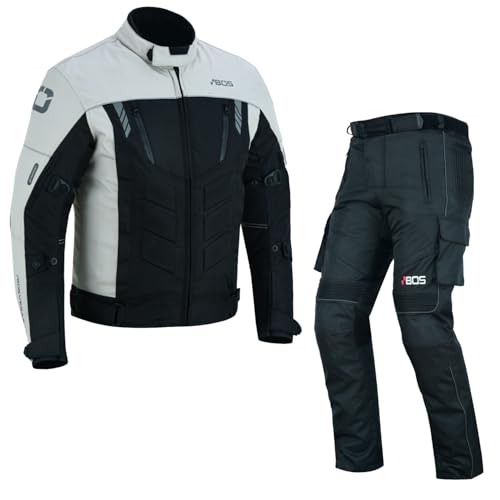 BOSmoto Motorradkombi Textil 2-teilig mit CE Protektoren – Motorradjacke und Motorradhose für Herren,Wasserdichte Motorradjacke mit Hose,Herren Motorradkombi Textil (GRAY, 3XL) von BOSmoto