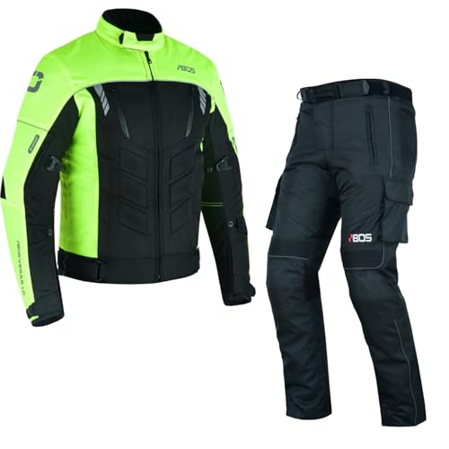 BOSmoto Motorradkombi Textil 2-teilig mit CE Protektoren – Motorradjacke und Motorradhose für Herren,Wasserdichte Motorradjacke mit Hose,Herren Motorradkombi Textil (GREEN, 3XL) von BOSmoto
