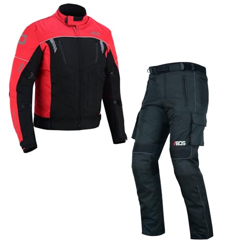 BOSmoto Motorradkombi Textil 2-teilig mit CE Protektoren – Motorradjacke und Motorradhose für Herren,Wasserdichte Motorradjacke mit Hose,Herren Motorradkombi Textil (RED, 2XL) von BOSmoto