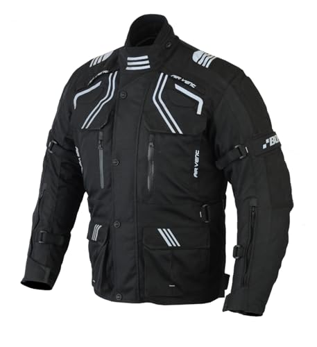 Herren Motorradjacke, Wasserdicht mit CE Protektoren, Herausnehmbares Innenfutter, 12 Taschen, Abriebfest - Perfekt für Touring & Biker (DE/NL/SE/PL, Alphanumerisch, XXL, Regular, Regular, Schwarz) von BOSmoto