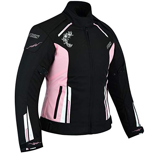 Motorrad Damen Wasserdicht Jacke mit Protektoren Sommer Winter Textil Frauen - schwarz-Rose (M, Rosa) von BOSmoto