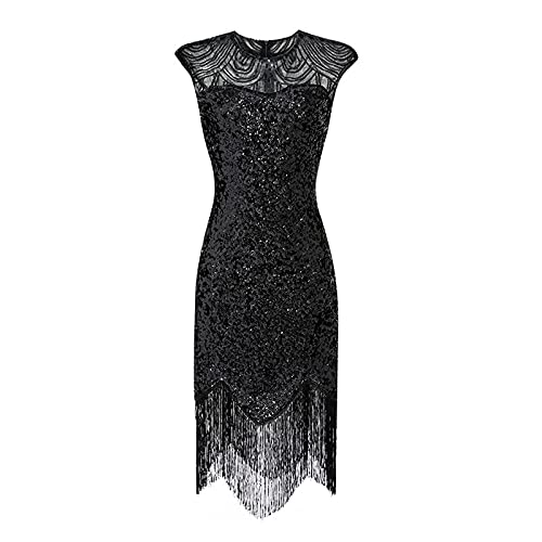 1920er Jahre Great Gatsby Kleid, Damen Abendkleider mit Pailletten Quaste Party Kleid, Retro Cocktail Stil Flapper Kleid,Festival Bankett Hochzeit Kleider Kostüm Kleid Voller Pailletten 20er Stil von BOTCAM