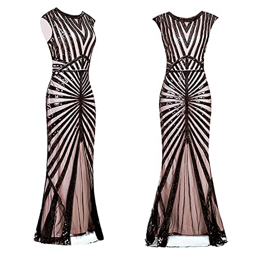 1920er Kleider Damen mit 20er Jahre Accessoires, Charleston Kleid Perfektes Faschingskostüm, Fransen Kleid V-Ausschnitt Pailletten Perlen Fransen Kleid, Damen Abendkleider Elegant Glitzer Partykleid von BOTCAM