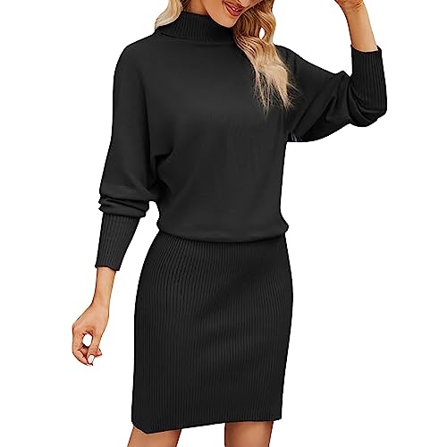 2 in 1 Strickkleider Damen Knitted Dress Rollkragen Langarmkleid Solide Freizeitkleid Tube Bodycon Kleid Hohe Elastizität Minikleid Figurbetontes Kleid Slim Fit Elegant Pullover Bodycon von BOTCAM