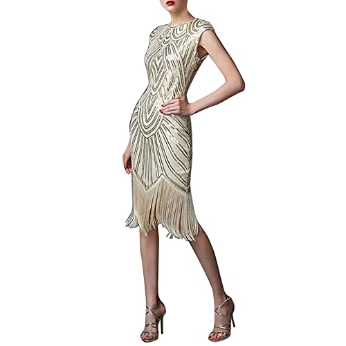 20er Jahre Charleston Kleid, Damen Pailletten Fransen Flapper Gatsby 20's Fransenkleid Damen-Kostüm Abendkleid Frauen Paillettenkleid Ärmellos Sexy Partykleid Elegant Vintage Cocktailkleid Ballkleid von BOTCAM