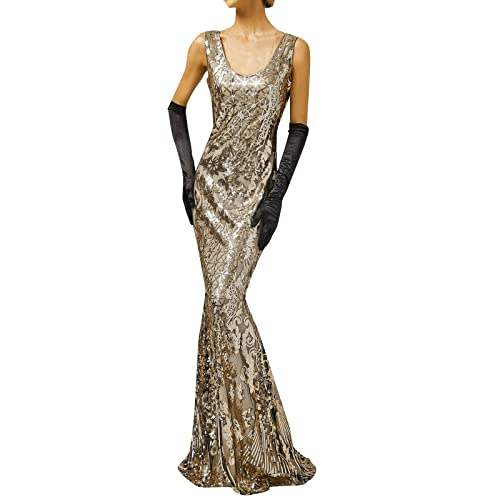 20er Jahre Charleston Kleid, Damen Pailletten Fransen Flapper Gatsby 20's Fransenkleid Damen-Kostüm Abendkleid Frauen Paillettenkleid Ärmellos Sexy Partykleid Elegant Vintage Cocktailkleid Ballkleid von BOTCAM