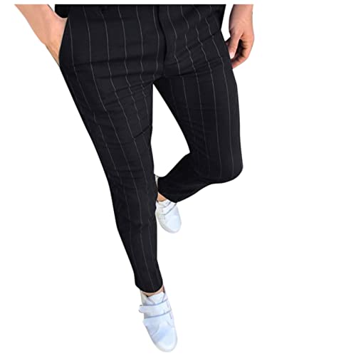 Anzughose Herren Lang Hosenanzüge Herbst Stoffhose, Vertikale Streifen Hose Atmungsaktiv Bequem Jogginghose Freizeithose Soft Chinohose Herren Stretch Outdoorhose Schwarz M-3XL von BOTCAM