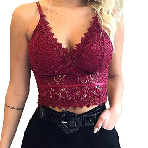 BH Damen Ohne Bügel Push Up Spitze Sports Unterwäsche Bauchfrei Camilose Top Sexy Cami Crop Tops Bralettes Spaghettiträger Cropped Oberteil Atmungsaktiver Bequem Für Yoga Fitness-Training von BOTCAM