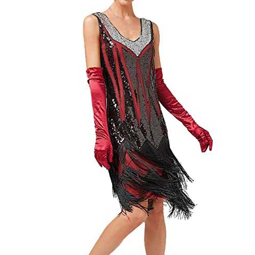 BOTCAM 1920s Vintage Kleid Damen Flapper Charleston Kleid Gatsby Pailletten Quasten Saum Cocktail Flapper Abschlussballkleid Abendkleid Cocktail Party Kostüm Kleid 20er Jahre Abendkleider von BOTCAM