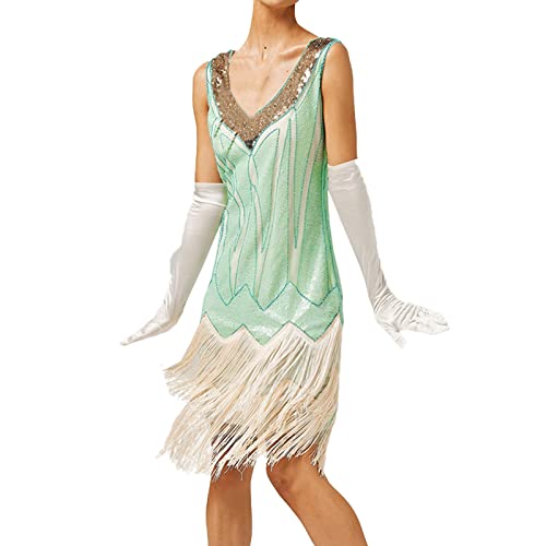 BOTCAM 1920s Vintage Kleid Damen Flapper Charleston Kleid Gatsby Pailletten Quasten Saum Cocktail Flapper Abschlussballkleid Abendkleid Cocktail Party Kostüm Kleid 20er Jahre Abendkleider von BOTCAM