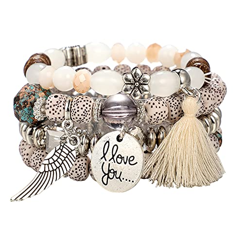 BOTCAM 4 Armbänder für Frauen böhmische Armreifen Strand Armbänder Perlen mehrschichtige stapelbare Sets Männeruhr Lederarmband Schwarz BOTCAM 4 Armbänder für Frauen böhmische Armreifen Strand Armbänder Perlen mehrschichtige stapelbare Sets Männeruhr Lederarmband Schwarz von BOTCAM