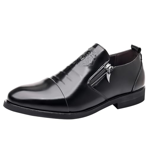 BOTCAM Anzugschuhe Herren, Schnürhalbschuhe Business Schuhe Klassischer Derby Oxford Lederschuhe mit Reißverschluss Hochzeit Schuhe Businessschuhe Leder Schuhe Schwarz Braun Blau 39-48 von BOTCAM