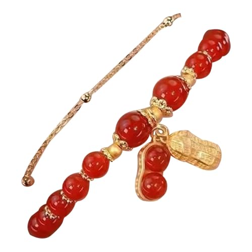 BOTCAM Armband Doppelkette Jade Imitation Armband Retro Eleganter Handschmuck Weibliches Geschenk Armbänder Basteln (C, One Size) von BOTCAM