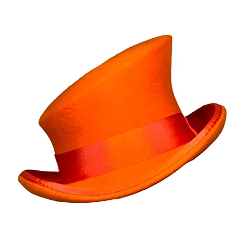 BOTCAM Asymmetrischer Zylinder Wollhut Damen Herren Unisex Hut Steam Punk Hut Zylinder Mode Band Dekorativer Hut Bärenfellmütze (Orange, One Size) von BOTCAM