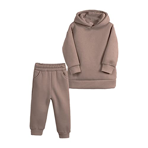 BOTCAM Baby Anzug Mit Fliege Mädchen Winter Warm Dicke Feste Baumwolle Langarm Fleece Gefüttert Tops Mit Kapuze Hoodie Hosen Sweatshirt Set Kleidung Shorts Kinder (Brown, 1-2 Years) von BOTCAM