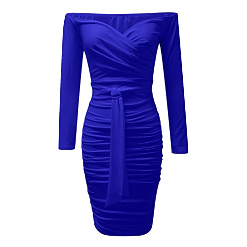 BOTCAM Bandeau Kleider Satinkleider Für Damen Enges Kleid - Glitzer Frauen Elegante Off Shoulder Langarm Bodycon Midikleid Paillettenkleid Mit Gürtel Partykleid Abendkleid Rot Ballkleid Mädchen von BOTCAM