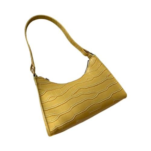 BOTCAM Beutel Taschen Damen Modische einfarbige PU-Unterarmtasche, kompakte Handtasche mit Reißverschluss, Damen-Umhängetasche Taschen Organizer Shopper (Yellow, One Size) von BOTCAM