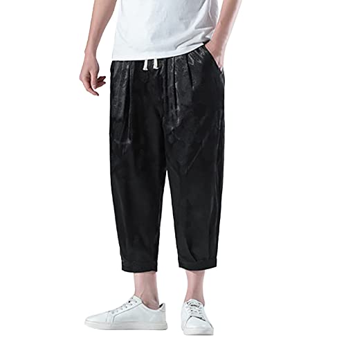 BOTCAM Bloomers Herren Japanische Volltonfarbe Einfach Haremshose Baggy Freizeithose Männer Pumphose Aladinhose Pluderhose Yoga Goa Sarouel Hosen Sporthose Comfort Atmungsaktiv (Z1-Black, XXL) von BOTCAM