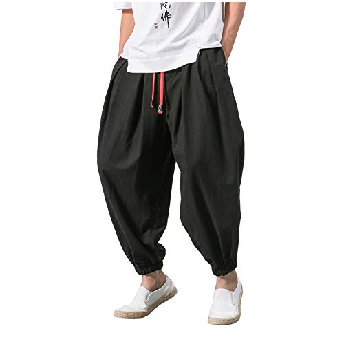 BOTCAM Bloomers Herren Japanische Volltonfarbe Einfach Haremshose Baggy Freizeithose Männer Pumphose Aladinhose Pluderhose Yoga Goa Sarouel Hosen Sporthose Comfort Atmungsaktiv Sommerhose von BOTCAM