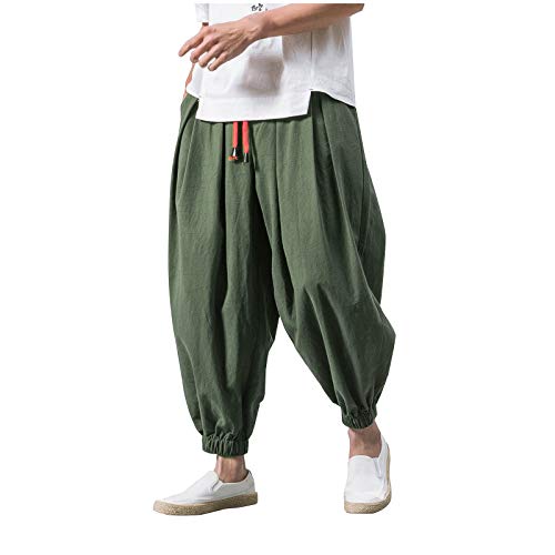 BOTCAM Bloomers Herren Japanische Volltonfarbe Einfach Haremshose Baggy Freizeithose Männer Pumphose Aladinhose Pluderhose Yoga Goa Sarouel Hosen Sporthose Comfort Atmungsaktiv Sommerhose von BOTCAM