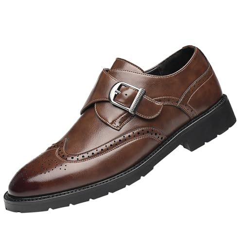 BOTCAM Business Lederschuhe Herren, Halbschuh Anzugschuhe mit Schnalle Klassischer Halbschuh Hochzeitsschuhe Pendler Flach Schnürschuhe Abendschuhe Slip on Spitzschuh Hochzeit Schuhe von BOTCAM