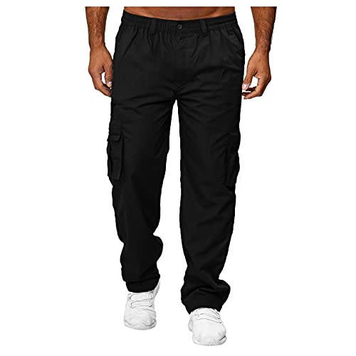 BOTCAM Cargohose Herren,Einfarbig Jogginghose Arbeitshose Mit Gummizug, Sporthose Freizeithose Chino Hose Sweatpants mit Taschen Radlerhose, Vintage Trainingshose Wanderhose Trekkinghose Outdoorhose von BOTCAM