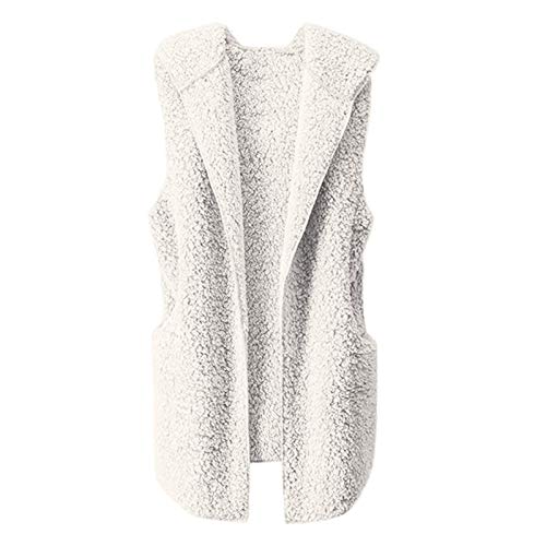 BOTCAM Damen Fleeceweste, Lang Plüschweste Winter Warm Ärmellos Fleecejacke Hoodie Teddy Jacke Faux Fur Plüsch Weste Pullover Winterjacke mit Kapuze Übergangsmantel mit Taschen Plüschweste Longweste von BOTCAM