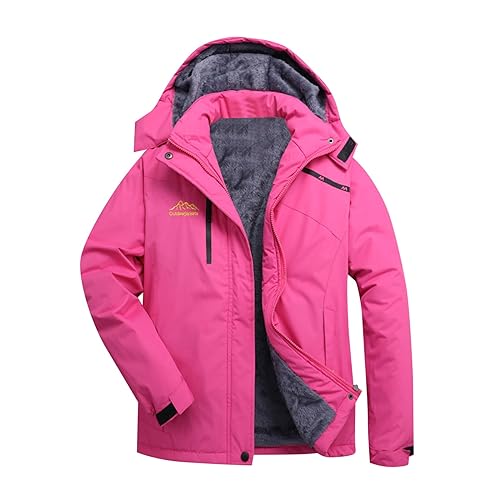 BOTCAM Damen Jacken Fleecejacke Winterjacke Wasserdicht Atmungsaktiv Verdickt Warm Winddicht Softshelljacke Outdoor Funktionsjacke mit Kapuzen Plüschjacke Weiche Gefüttert Winter Jacke Übergangsjacke von BOTCAM