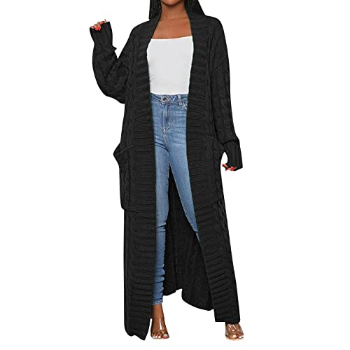 BOTCAM Damen Lang Strickjacke Oversize Langarm Sweater Cardigan Casual Strickmantel Herbst Outerwear mit Tasche Frauen Knöchellange Strickmantel Herbst Winter Übergangsjacke Freizeitjacke von BOTCAM