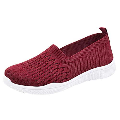 BOTCAM Damen Mesh Schuhe Bequeme Lässige Schuhe Slip-on-Walking-Schuhe Dehnbar Laufschuhe Slip On Flache Schuhe Flache Schuhe Slip on Walkingschuhe Modeschuhe Low-Top Schuhe Bequeme (Red, 39) von BOTCAM