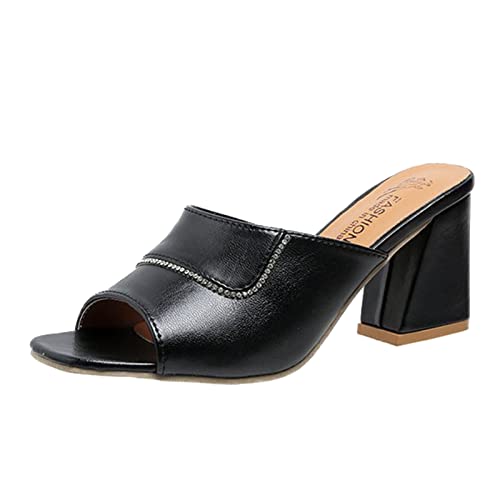 BOTCAM Damen-Schuhe Mit Hohe Absätze Geschlossene Zehen Halbe Hausschuhe Quadratischer Zehenbereich Modische Dicker Absatz Lässig Pantoletten Party Abendkleid High Heels Anti-Rutsch-Sandalen von BOTCAM