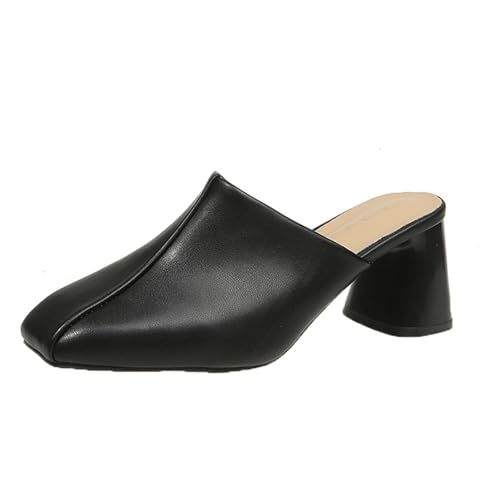 BOTCAM Damen-Schuhe Mit Hohe Absätze Geschlossene Zehen Halbe Hausschuhe Quadratischer Zehenbereich Modische Dicker Absatz Lässig Pantoletten Party Abendkleid High Heels Anti-Rutsch-Sandalen von BOTCAM