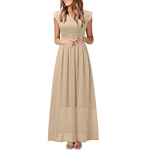 BOTCAM Damen Spitzenkleid Brautjungfer Elegant Party Langes Cocktailkleid Chiffon V-Ausschnitt ärmellos Maxikleid Abendkleider Ballkleid Brautjungfernkleider Brautkleid Prinzessin Für Hochzeit von BOTCAM