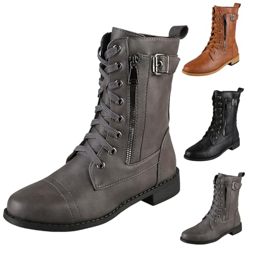 BOTCAM Damen-Stiefel im Cowboy-Stil Halbhoch Ankle-Boots Stiefeletten Mit Rutschfest Sohle Wasserdicht Mittelhoher Cowboystiefel Halbstiefel Schnürstiefel Mit Reißverschluss Übergangsstiefel von BOTCAM