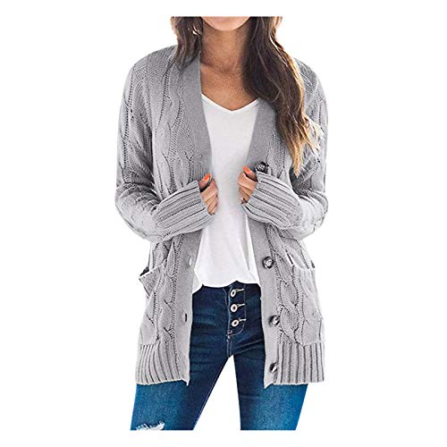 BOTCAM Damen Strickjacke Lang Mit Knöpfen - Longstrickjacke Grobstrick Elegante Open Front Cardigan Dünne Casual Strickmantel Lose Langarm Outwear Herbst Winter Strickcardigan Pullover Mantel von BOTCAM