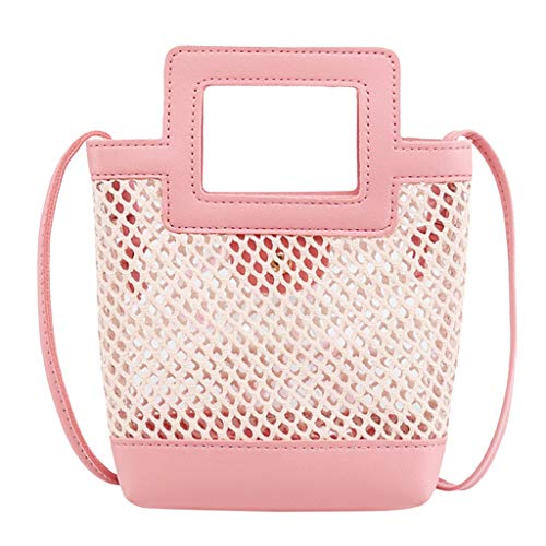 BOTCAM Damen Taschen Günstig Stoff HASP Handtasche Frauen Weaving Hollow Beach Mode Tasche Umhängetasche Drehverschluss Für Taschen (Pink, One Size) von BOTCAM