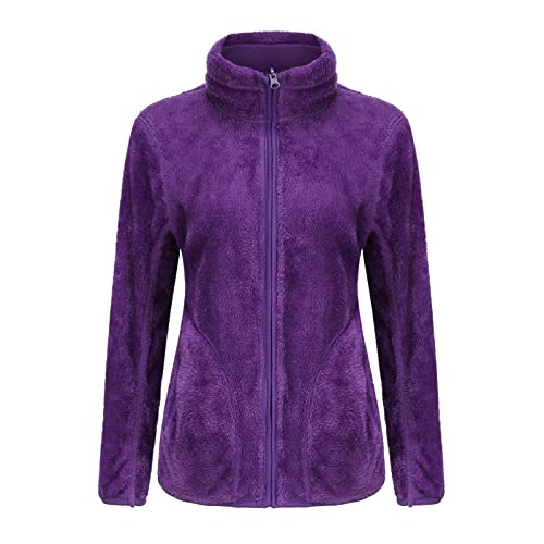 BOTCAM Damen Teddyfleece Jacke Warmes Sweatshirt mit Full Zip und Stehkragen Fleece Sweatjacke Weicher Kuscheliger Fleecejacke Frauen Wollmantel Modejacke winddicht Outdoorjacke Wintermantel von BOTCAM