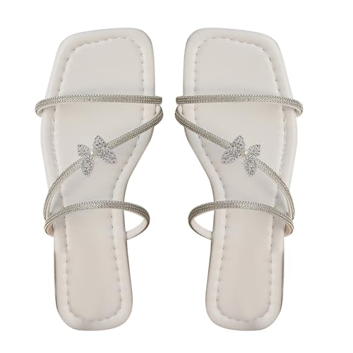 BOTCAM Damen Vintage Boho Perlen Sandalen Strandurlaub Schuhe Flache Schuhe Strass-Sandalen Rutschfest Freizeitschuhe Slide Sandal Sommerschuhe Riemchensandalen Sandaletten Weiche Strandschuhe von BOTCAM