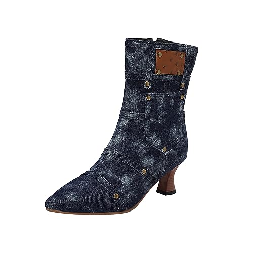 BOTCAM Damen Vintage Stiefeletten Gothic Lederstiefel Spitz Halbschaft Stiefel Mit Absatz Mittelalterliche Retro Knöchelstiefel Mit Seitlichem Reißverschluss Ankle Boots Hochzeit Oktoberfest von BOTCAM