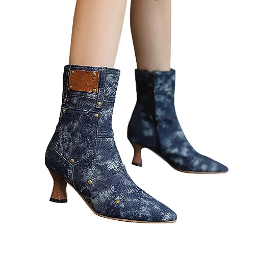 BOTCAM Damen Vintage Stiefeletten Gothic Lederstiefel Spitz Halbschaft Stiefel Mit Absatz Mittelalterliche Retro Knöchelstiefel Mit Seitlichem Reißverschluss Ankle Boots Hochzeit Oktoberfest von BOTCAM