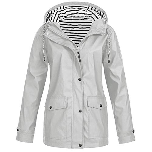 BOTCAM Damen Windbreaker Jacke Leicht: Dünn Übergangsjacke Gestreift Futter Regenjacke Einfarbige Softshelljacke Sportlich Jacke mit Tasche & Tunnelzugkapuze von BOTCAM