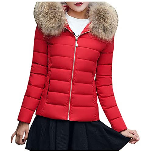 BOTCAM Damen Winter Daunenjacke mit Kapuze Pelzkragen Daunenjacke leichte Winterjacke Warm Steppjacke Outdoor Modejacke Reißverschluss Dicke Coat Freizeit Sportjacke Kapuzenjacke Frauen Winter Mantel von BOTCAM