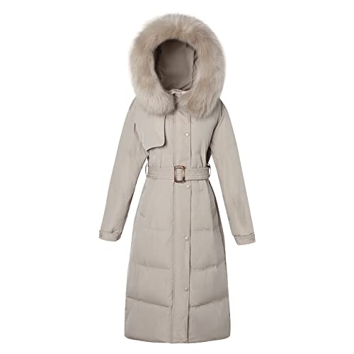 BOTCAM Damen Winterjacke Lange Daunenjacke Warm Parka Jacke Mit Kunstfellkapuze Steppjacke Lang Wintermantel Daunenmantel Mit Gürtel Hoodie Jacke Slim Fit Übergangsjacke winddicht Wärme Steppjacke von BOTCAM