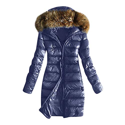 BOTCAM Daunenjacke Winterjacke warm Damen Langer Wintermantel mit Kapuze Kunstpelzbesatz warmer Daunenmantel Glänzend Winter Parka Zip Outdoorjacke Winter Hoody Mantel Baumwolljacke von BOTCAM