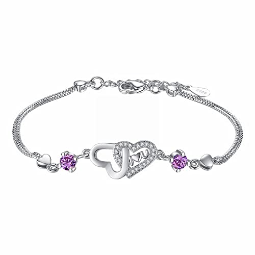 BOTCAM Doppel Herzförmige Armband Weibliche Schmuck Armbänder Zirkon Charme Armbänder Für Frauen Hochzeit Schmuck Geschenke Lederarmband Für Männer (Purple, One Size) von BOTCAM