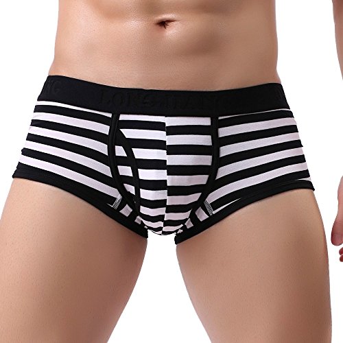 BOTCAM Essential Boxershorts Herren Classic Sexy Gestreifte Unterhosen aus Weicher Baumwolle mit Seitlicher Öffnung Atmungsaktiv Unterwäsche Kurze Hipsters Trunks Retroshorts von BOTCAM