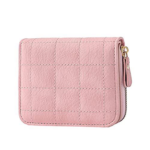 BOTCAM Fashion ID Short Wallet Gitter Volltonfarbe Damen Reißverschluss Geldbörse Mehrere Kartenfächer Clutch Bag Handytasche S Geldbörsen (Pink, One Size) von BOTCAM