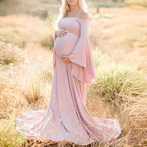 BOTCAM Frauen Schwangere sexy Fotografie Requisiten schulterfrei Mutterschaft festes Kleid Umstands Mode (Pink, XXXXL) von BOTCAM