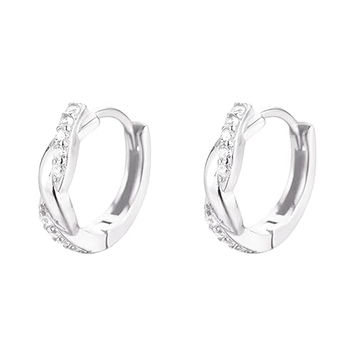 BOTCAM Gold Plated Hoop Earrings For Women Girls 925 Sterling Silver Post Cubic Zirconia Huggie Small Gold Hoop CZ Stud Cuff Earring Ornament Ohrringe Silber (Silver, One Size) von BOTCAM