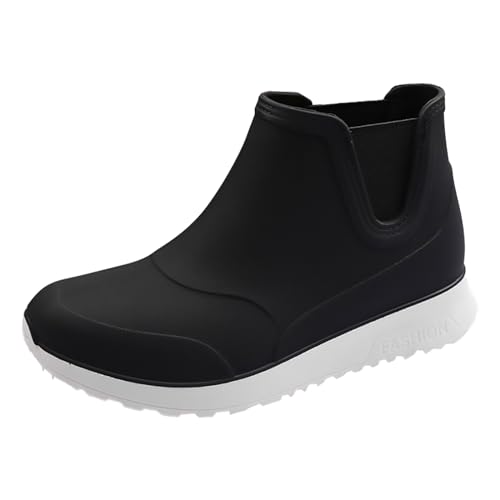 BOTCAM Gummistiefel Damen Kurz Schwarz: Regenschuhe Gartenschuhe Outdoor Regenstiefel Angelstiefel Wasserdichte Rutschfest Trekkingstiefel Angelstiefel Leicht Gummistiefeletten Stiefeletten von BOTCAM